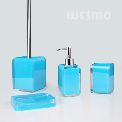 Transparent Polyresin Series Skyblue 4 Pcs Polyresin Bathroom Set ( WBP0833A)