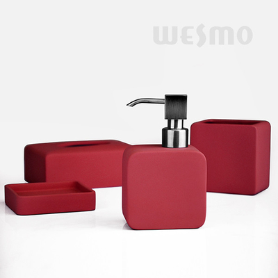 Red Rubber Oil Porcelain Bathroom Set Including Lotion Dispenser