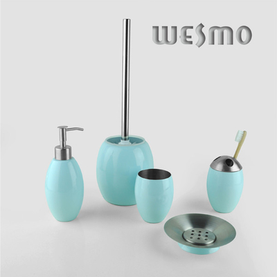 5 Piece Light Green Stainless Steel Bathroom Sets with Soft Rubber Coating