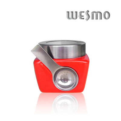Home Airtight Kitchen Storage Container, Red Ceramic Storage Jar with Spoon Embeded
